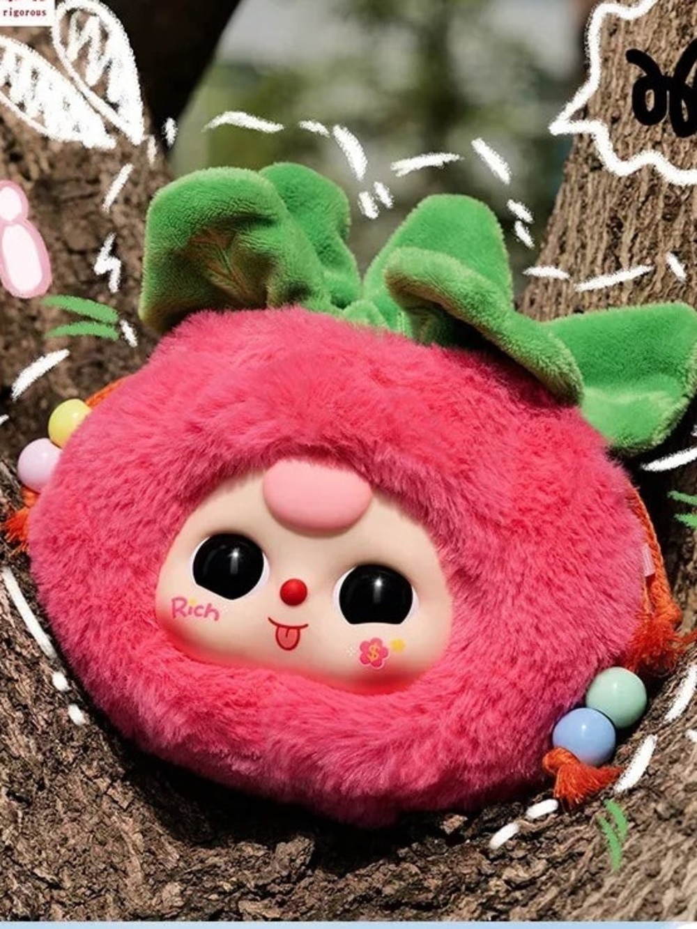 Baby Three GOOD LUCK BAG 🍓 Beaded Drawstring Satchel Plush Blind Box Strawberry